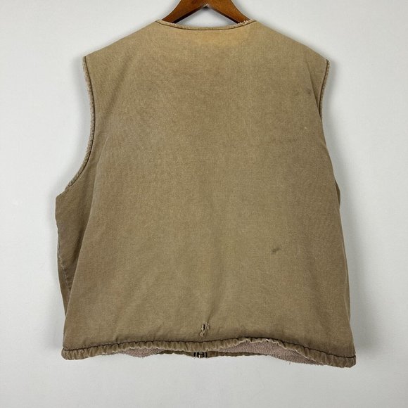 Woolrich Vest Men XL Brown Sherpa Fleece Lined Canvas Full Zip Work Outdoor WORN - Picture 3 of 16